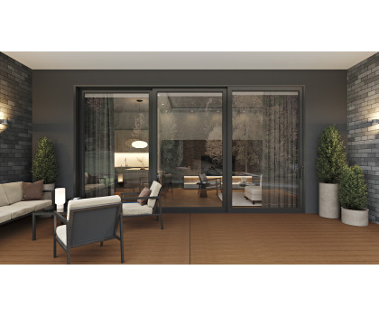 Aria 3 Panels - Vinyl Stacking Sliding Door - ORR or LLO. Available : 144" - 216" in Width and up to 120" in Height