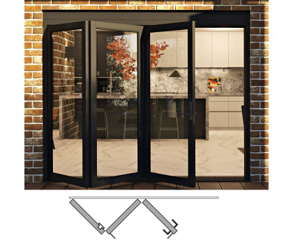 Rail and Stile Bi-Folding Door - 3L (3 panels moving left). Available: 74-1/2" - 122-1/2" in Width and 36" - 110" in Height