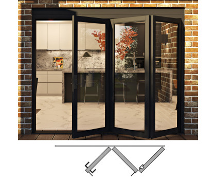 Rail and Stile Bi-Folding Door - 3R (3 panels moving right). Available: 74-1/2" - 122-1/2" in Width and 36" - 110" in Height