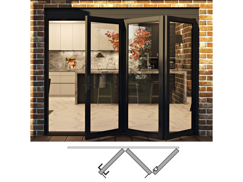 Rail and Stile Bi-Folding Door - 3R (3 panels moving right). Available: 74-1/2" - 122-1/2" in Width and 36" - 110" in Height