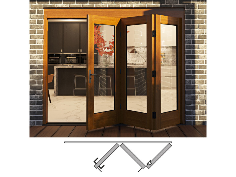 Flush Glazed Bi-Folding Door: 3R (3 panels moving right). Available: 92-3/4", 98-3/4", 104-3/4", 110-3/4" in Width and 84", 100" in Height