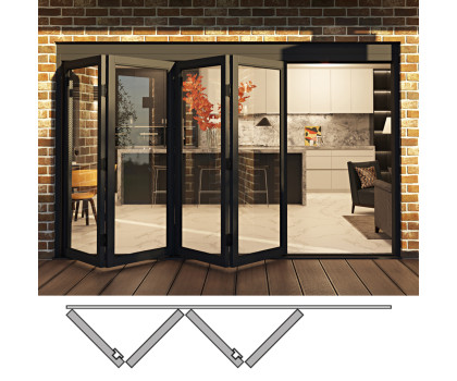 Rail and Stile Bi-Folding Door - 4L (4 panels moving left). Available: 98-1/2" - 162-1/2" in Width and 36" - 110" in Height