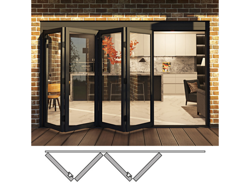 Rail and Stile Bi-Folding Door - 4L (4 panels moving left). Available: 98-1/2" - 162-1/2" in Width and 36" - 110" in Height