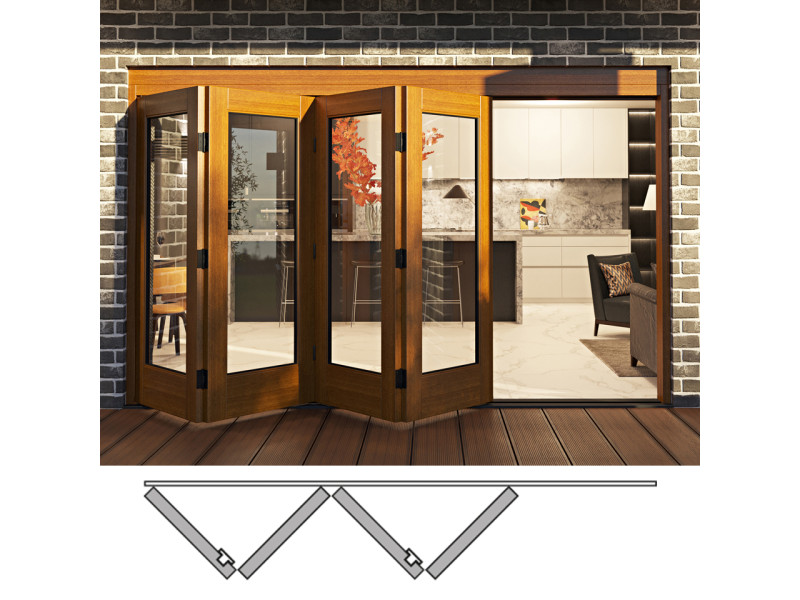 Flush Glazed Bi-Folding Door: 4L (4 panels moving left). Available: 122-3/4", 130-3/4", 138-3/4", 146-3/4" in Width and 84", 100" in Height