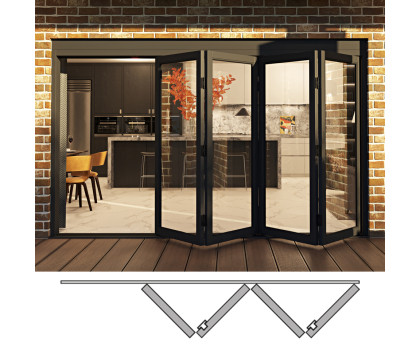 Rail and Stile Bi-Folding Door - 4R (4 panels moving right). Available: 98-1/2" - 162-1/2" in Width and 36" - 110" in Height