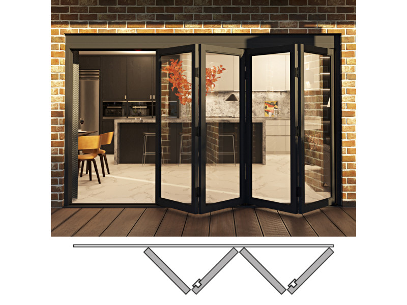 Rail and Stile Bi-Folding Door - 4R (4 panels moving right). Available: 98-1/2" - 162-1/2" in Width and 36" - 110" in Height