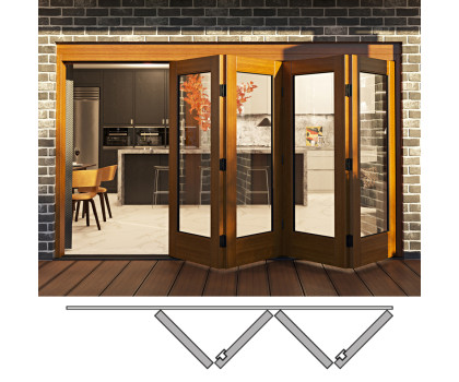 Flush Glazed Bi-Folding Door: 4R (4 panels moving right). Available: 122-3/4", 130-3/4", 138-3/4", 146-3/4" in Width and 84", 100" in Height