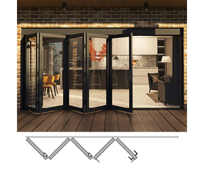 Rail and Stile Bi-Folding Door - 5L (5 panels moving left). Available: 124-1/2" - 202-1/2" in Width and 36" - 110" in Height