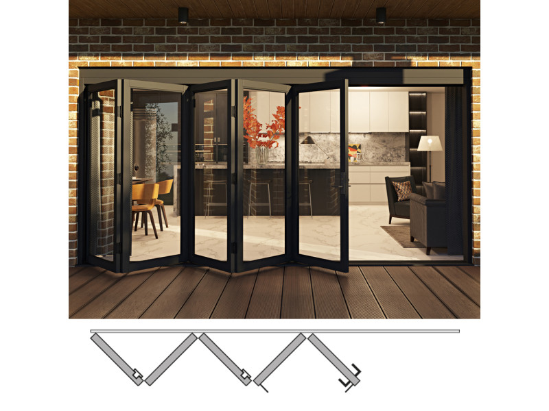 Rail and Stile Bi-Folding Door - 5L (5 panels moving left). Available: 124-1/2" - 202-1/2" in Width and 36" - 110" in Height