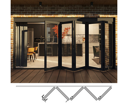 Rail and Stile Bi-Folding Door - 5R (5 panels moving right). Available: 124-1/2" - 202-1/2" in Width and 36" - 110" in Height