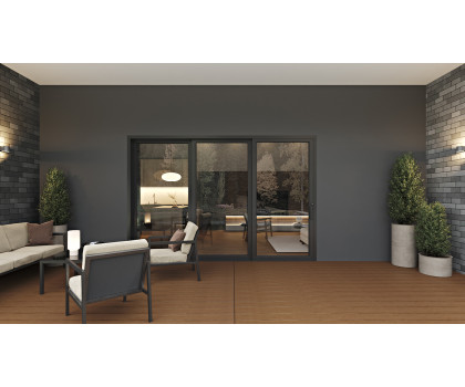 Rimini 3 Panels - Vinyl Stacking Sliding Door - ORR or LLO. Available : 86-7/16", 104-7/16", 140-7/16" in Width and up to 95-1/4" in Height