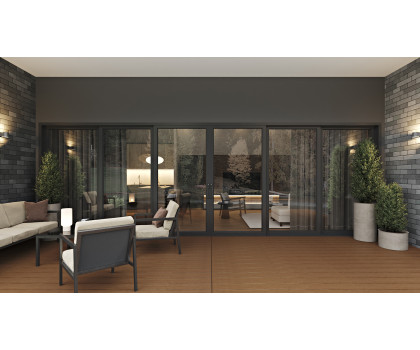 Rimini 6 Panels - Vinyl Stacking Sliding Door - ORRLLO. Available : 170-3/16", 206-3/16", 278-3/16" in Width and up to 95-1/4" in Height