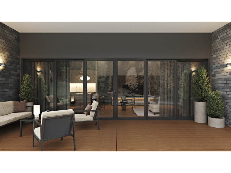 Rimini 6 Panels - Vinyl Stacking Sliding Door - ORRLLO. Available : 170-3/16", 206-3/16", 278-3/16" in Width and up to 95-1/4" in Height