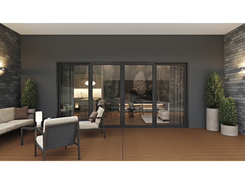 Capri 4 Panels - Vinyl Sliding Door - ORLO / LOOO or OOOR with Sliding Screen (Included). Available : 116-7/8", 140-7/8", 188-7/8" in Width and up to 95-1/4" in Height