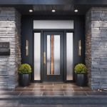 Steel Single Door Flush - Zen Walnut Glass (22" x 64")